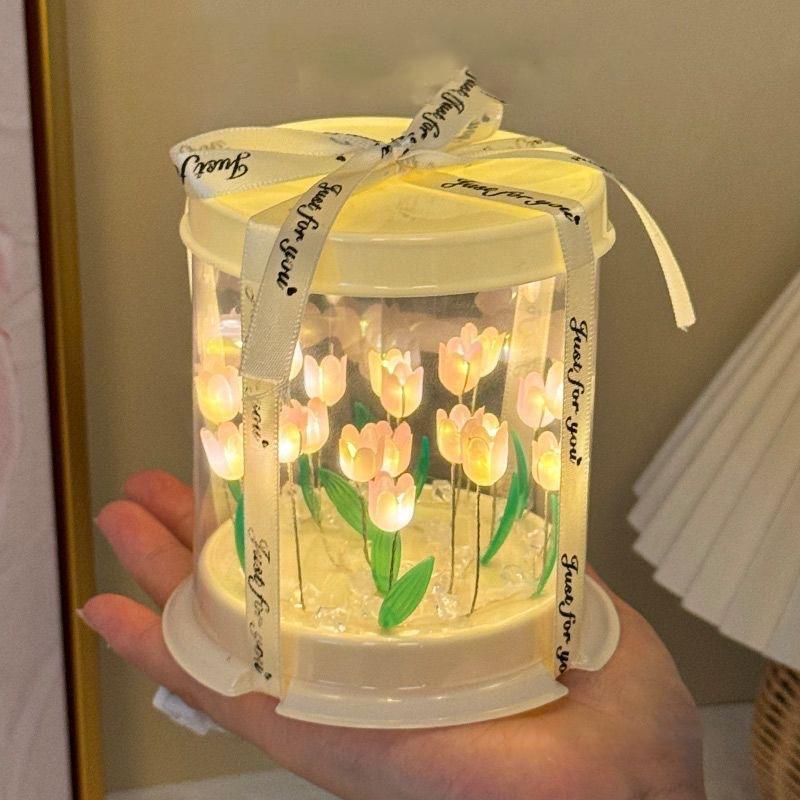 Новый DIY ночник-тюльпан, ручная работа, незавершенные изделия, акриловые светильники в форме торта, маленькая атмосферная ночная лампа, декор для дома