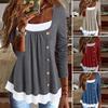 Women Pullover Pleated Versatile Elastic Spring Autumn Patchwork Color Pullover Blouse for Work