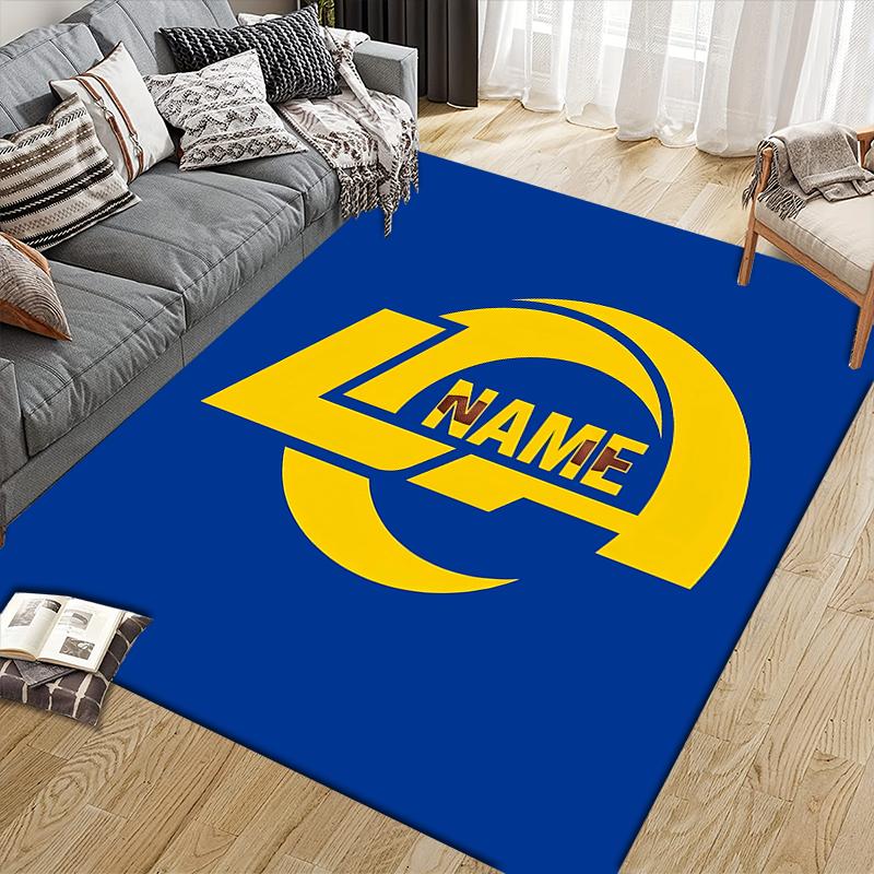 Custom Name,Los Angeles Rams Home Sofa Decoration for Living Room & Bedroom, Non‑Slip Play Flannel Floor Mat for Game Room