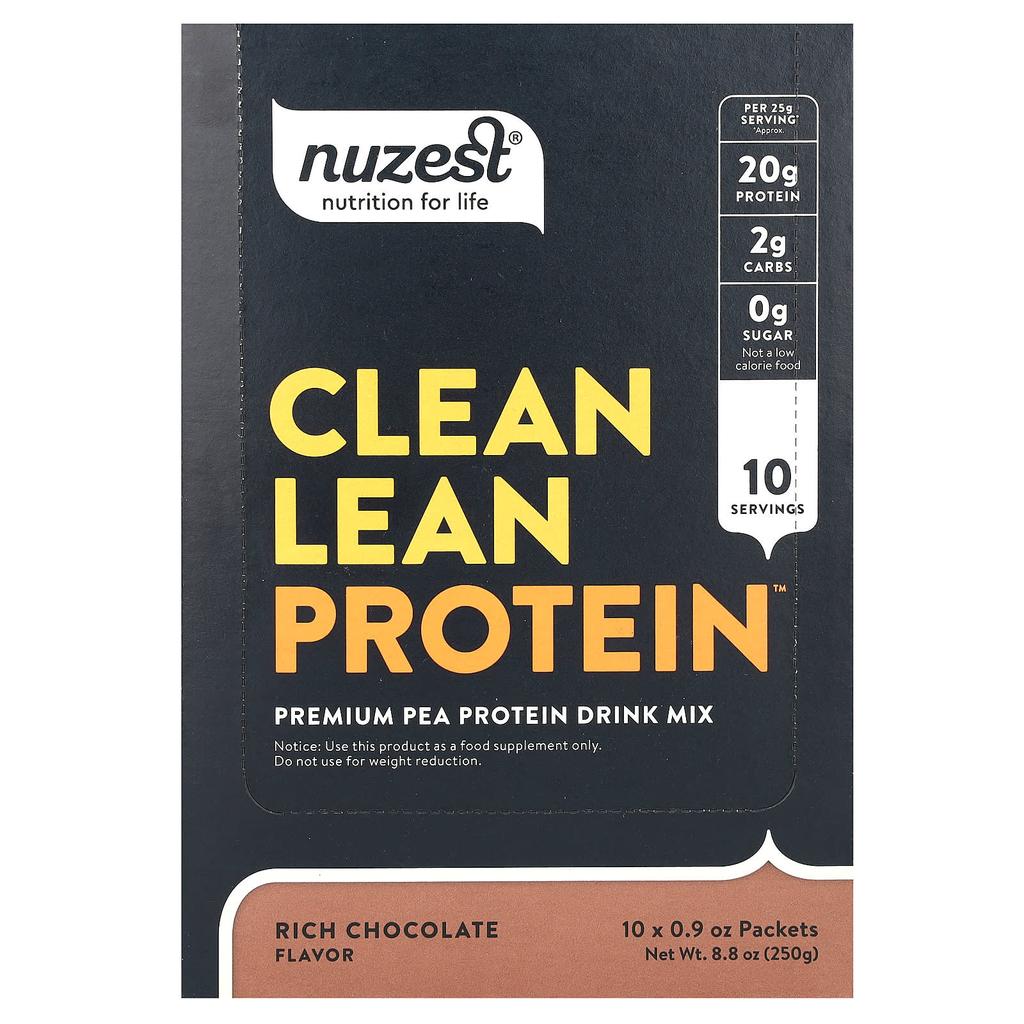 Nuzest Clean Lean Protein, Rich Chocolate, 10 Packets, 0.9 Oz (25 G) Per Pack