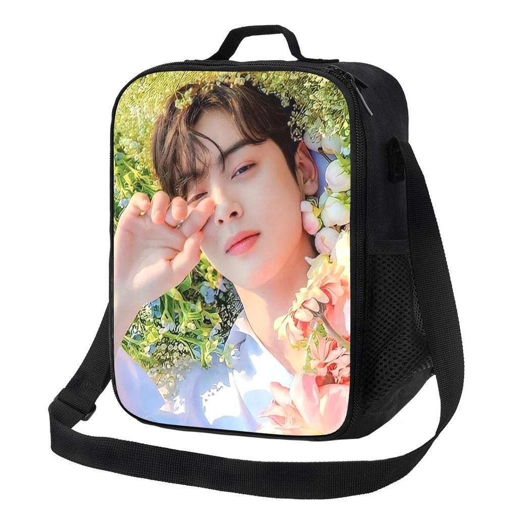 Cha EunWoo Kpop Astro Insulated Lunch Bag for Women Bento Storage Food Boxes Portable Container Cooler Thermal Lunch Box Tote