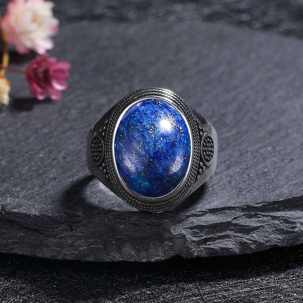 Серебряные Кольца Большие Натуральные 10x14MM Кольцо с Черным Агатом для Женщин Мужчин Серебряные Вечерние Украшения Бычий Глаз Бирюза Лазурит