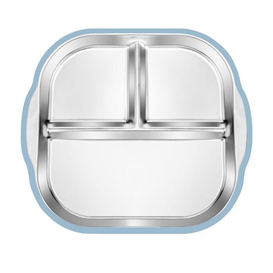 Тарелка для малышей из нержавеющей стали с присоской, 3-секционная детская миска с нескользящей силиконовой ручкой, небьющаяся металлическая детская тарелка