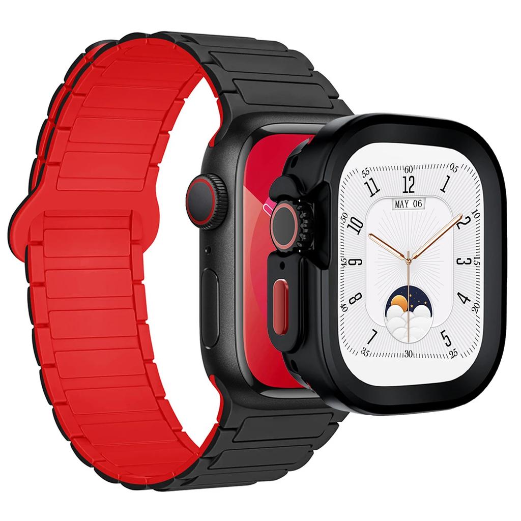 Ремешок+Чехол для Apple Watch Ultra 2 49 42 45 44 S10 46мм Магнитный силиконовый ремешок+чехол для IWatch Series 9 8 7 6 5 4 42мм 40 41мм
