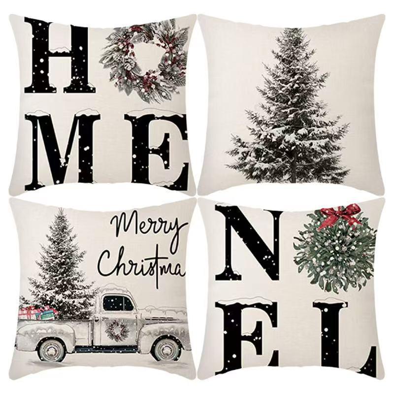 European Christmas Linen Cushion Cover: Digital Print Sofa Decor