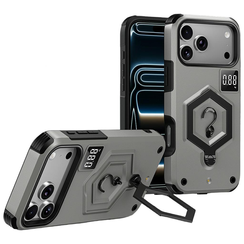 For iPhone 17 Pro Max Case Hexagonal Kickstand Shockproof TPU PC Matte Phone Cover with Integrated Scale Hook