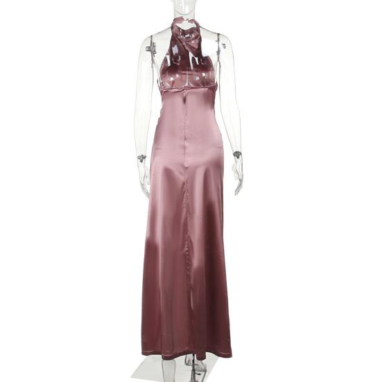 Женское бальное платье с воротником-стойкой, халтер-воротником, открытыми плечами, без рукавов, атласное вечернее платье, облегающее, плиссированное, однотонное, с высоким разрезом, длиной до пола, макси-платье