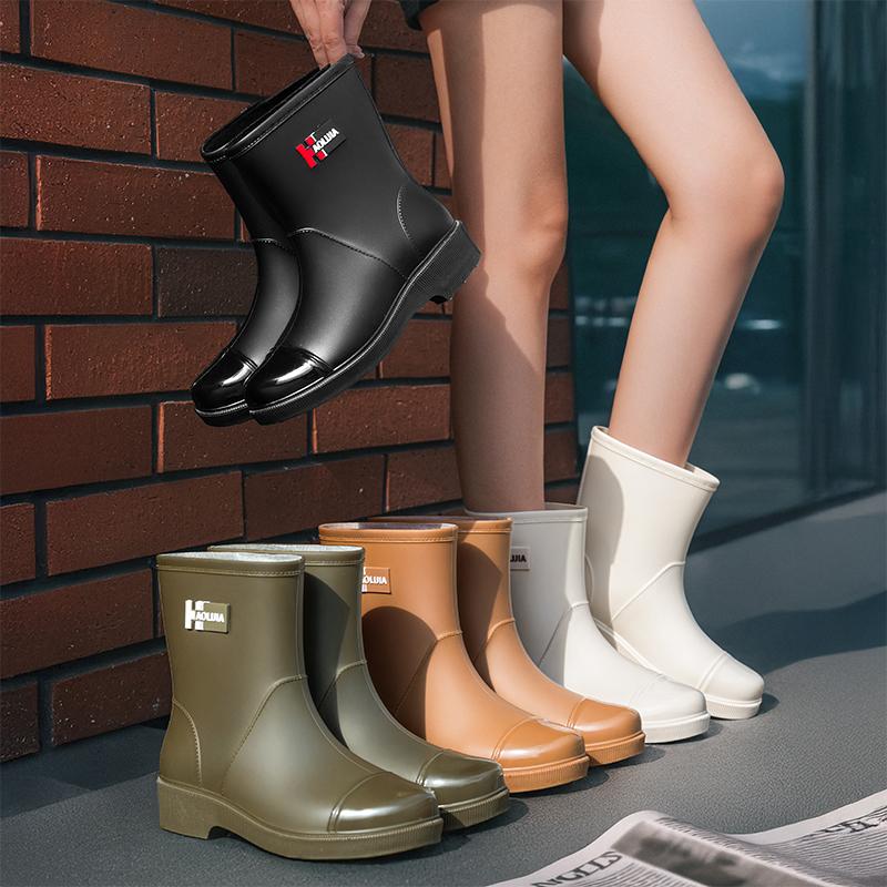 Модные уличные женские резиновые сапоги, широко используемые нескользящие водонепроницаемые сапоги до середины голени