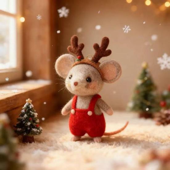 Yousheng Handcrafted Felt Christmas Mouse Figurine Santa Hat Mice Ornament Simulation Rat Statue Animal Sculpture Home Office Desktop Decoration