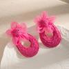Sweet Mesh Flower Earrings U-shaped Beach Drop Earrings Straw Weave Earrings  Girls Gift