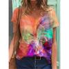 Women's T-shirts Fashion Tops V-neck Colorful Butterfly T Shirt Female Short Flowers 3 Print Casual  T-Shirts