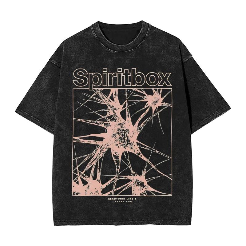 Мужские Женские Spiritbox Логотип Винтажные Стиранные Футболки Чистый Хлопок Топы Повседневные С Коротким Рукавом Круглый Вырез Футболки Футболка