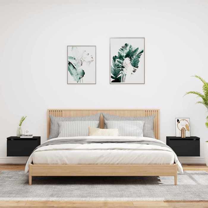 Maison Exclusive - Tables de chevet murales avec lumières LED 2 pcs noir