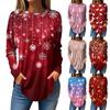 Женская свободная футболка с круглым вырезом и рождественским принтом, длинный рукав, пуловер