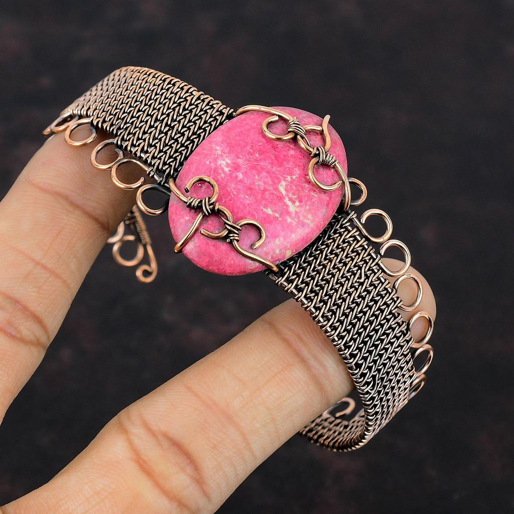 Тулит Камень Браслет Медная проволока Обернутые украшения Регулируемый браслет-манжета Украшения ручной работы Обернутый проволокой браслет-манжета Медный браслет для подарка