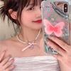 French Romantic Pink Love Bow Pendant Necklace with Pearl Necklace Designed by Female Minority Sweety Clavicle Choker Trendy