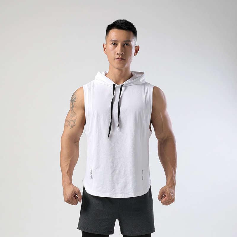 Мужская летняя быстросохнущая футболка без рукавов с капюшоном для фитнеса 2023 года