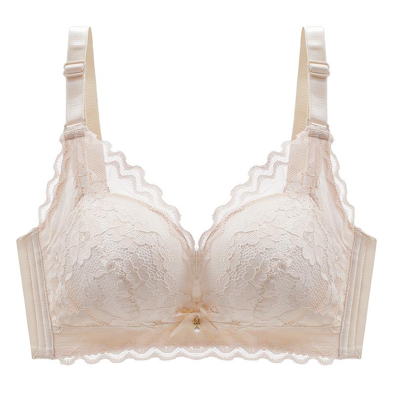 Lace underwear women's small breasts gather without steel ring to close the breasts, sexy and comfortable, adjustable upper support thickened cup bra
