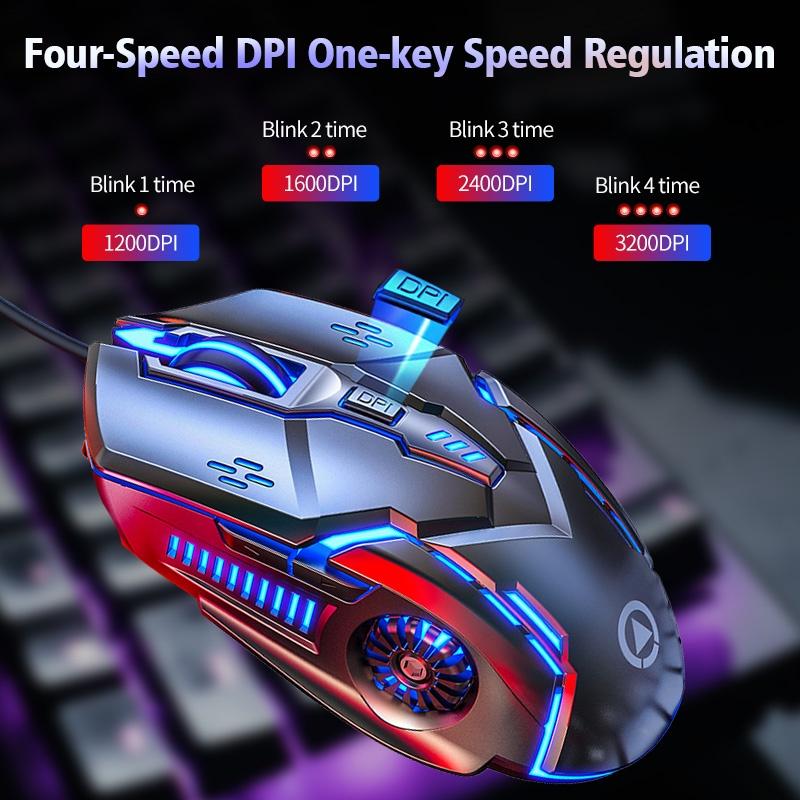 FONKEN USB Wired Gaming Mouse Mute 6 Button With Led Backlight Online Games Competitive Mouse For PC Laptop Computer Accessories