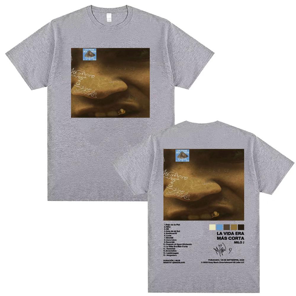 Rapper Milo J La Vida Era Mas Corta Album Cover Tshirts for Men Women Summer Hip Hop Oversized 100 Cotton T Shirts Streetwear