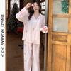 1011 new Korean light luxury ice silk pajamas women's long-sleeved trousers printed personalized loungewear can be worn outside