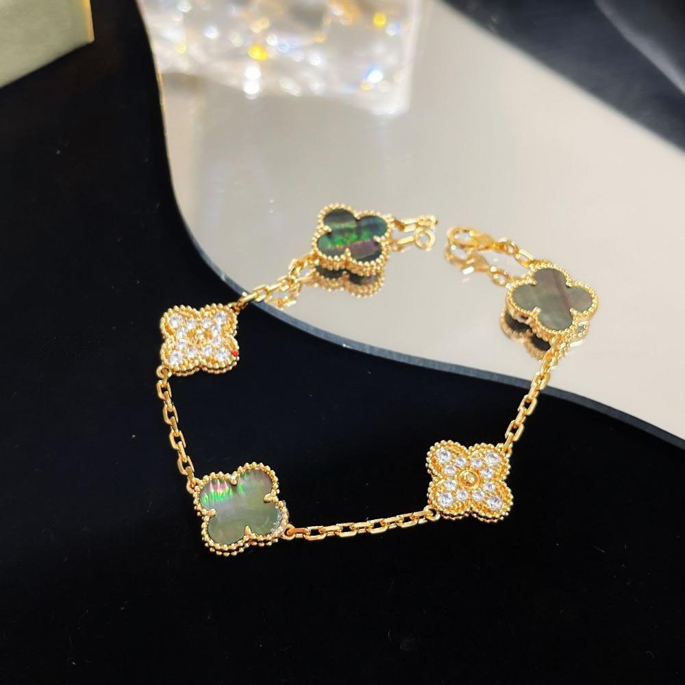 Браслет «Четырехлистный клевер» с пятью цветками, версия High, натуральный фиолетовый халцедон, лазерная CNC-резьба, 18 карат, не тускнеющий, женский браслет