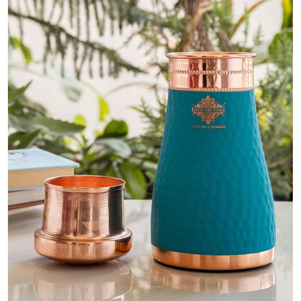 CopperBlue Silk Finish Bedroom Bottle with Inbuilt Glass, 950 ML, Health-Boosting Water Bottle, Ideal for Home, Office, Travel, and Gifting