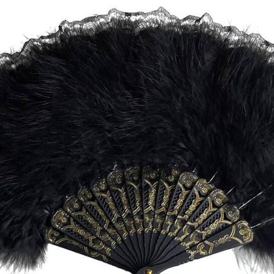 Винтажный складной веер с перьями и кружевом с кисточками, портативный летний ручной веер, украшение для танцевального представления, реквизит для костюмов для вечеринок