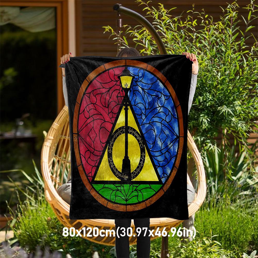 1pc Deathly Hallows Lord of the Rings Stained Glass Outdoor Flannel Throw Blanket All Season Soft Warmth,Home Decor 1031037