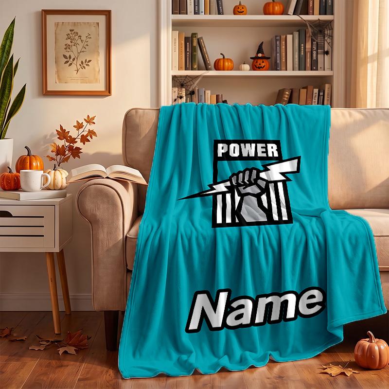 Port Adelaide Football Club Custom Flannel Blankets Soft Warm Cozy Throws for Home Decor Holiday Gifts