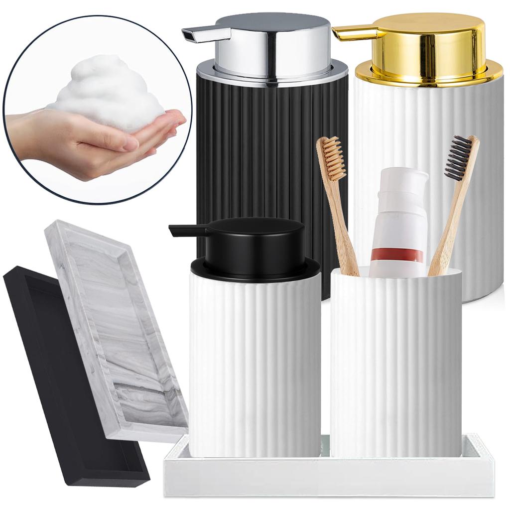 Черный дозатор для мыла с насосом, многоразовый дозатор для мыла для рук и посуды с силиконовым подносом для туалетных столиков или кухонной раковины