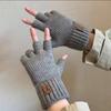 Knitted Thick Thermal Half Finger Gloves Women Men Winter Outdoor Warm Wool Driving Cycling Fingerless Glove Touchscreen Mittens