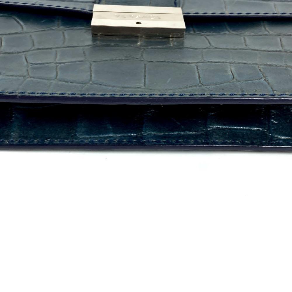 VERSACE logo Bag Clutch Bag with Strap Clutch bag Embossed Leather blue