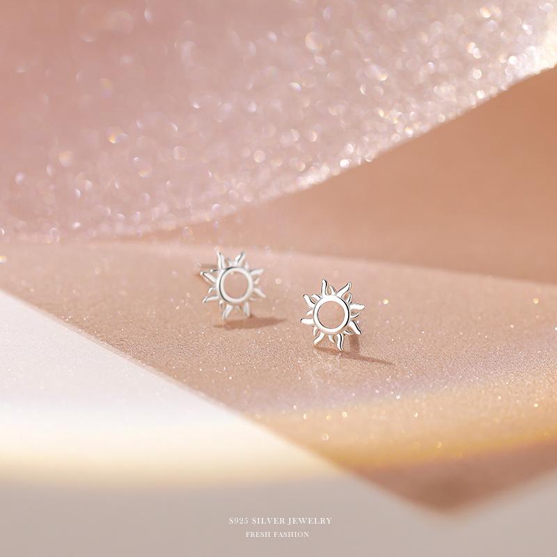 S925 Sterling Silver Sun Flower Stud Earrings for Women Hollow Creativity Earring New Fashion Jewelry aretes de mujer