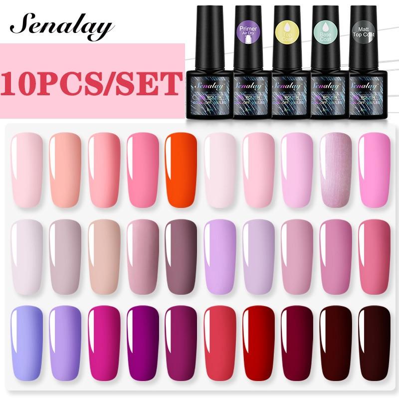Набор гель-лаков для ногтей Senalay, 4/6/10 шт., 8 мл, классический цвет, замачиваемый УФ-лак для дизайна ногтей, маникюрный праймер, набор гель-лаков для ногтей