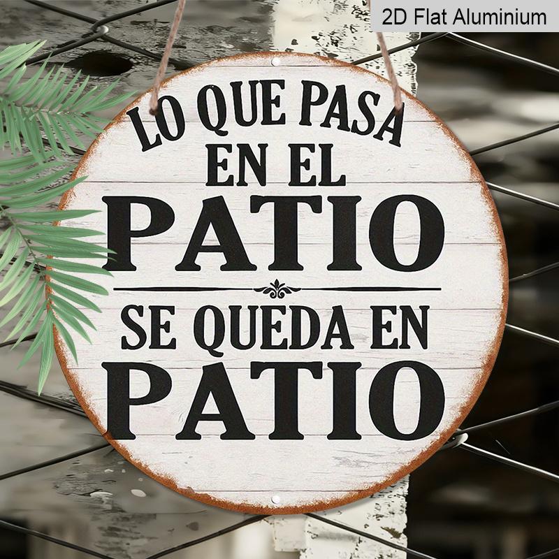2D Flat, 1pc 7.87Inch 2D Round Aluminum Sign, "Secrets of the Courtyard" Vintage Aluminum Plaque, Spanish-style Courtyard Decorative Sign, Suitable