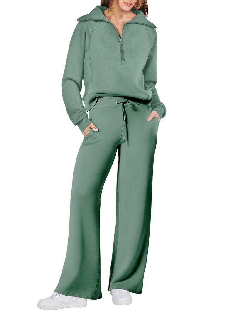 2023 Spring/Autumn Casual Sports Zipper Hoodie & Wide-Leg Pants Set