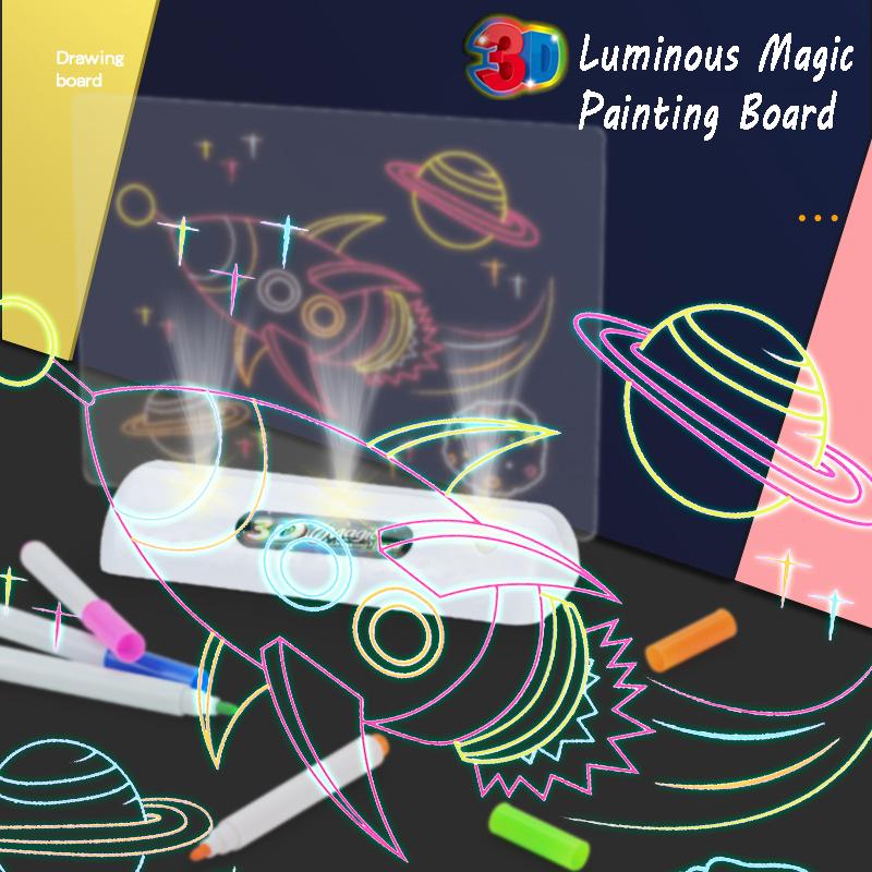 Kid LED Luminous Blackboard Dawing Toy 3D Colorful Light  Art Doodle Board Marker Pen Writing Pad Montessori Education Toy Gift