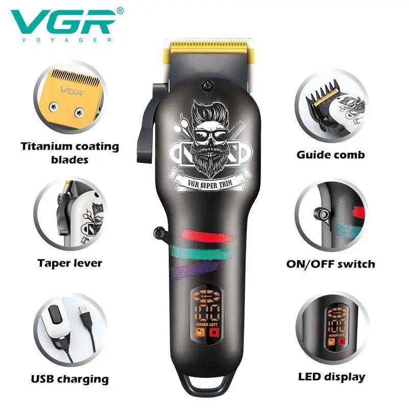 Новая машинка для стрижки волос VGR 699 Электрическая машинка для стрижки волос Профессиональная беспроводная машинка для стрижки волос для парикмахеров Цифровой светодиодный дисплей Машинка для стрижки для мужчин Ретро Электрическая