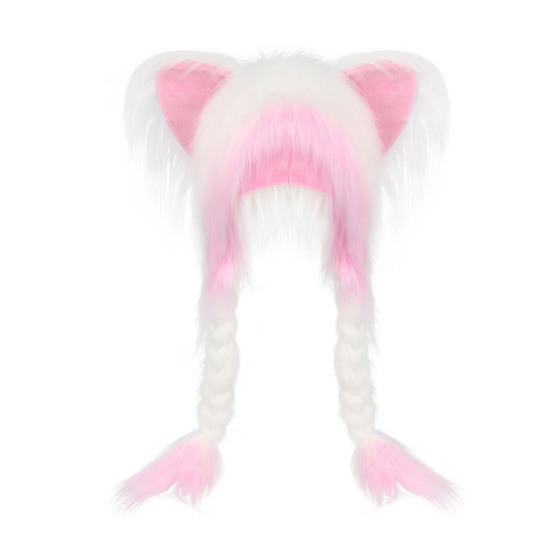Cat Ear Hat with Braids Double-Layer Ears Decor Soft Plush Anime Cosplay Hat