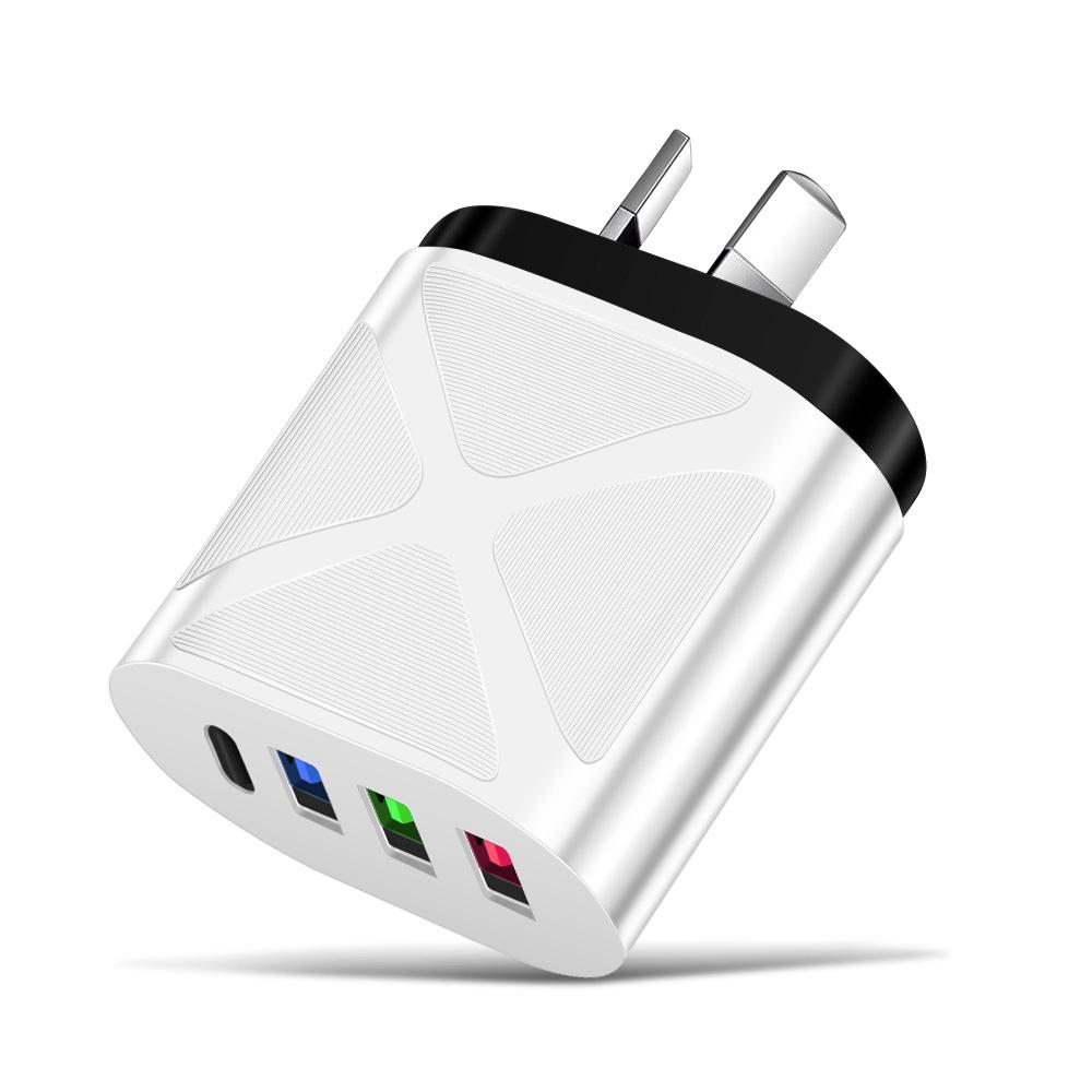Multi-Port Travel Charger: 3 USB, Type-C, 5V2.4A EU/US/UK Standards
