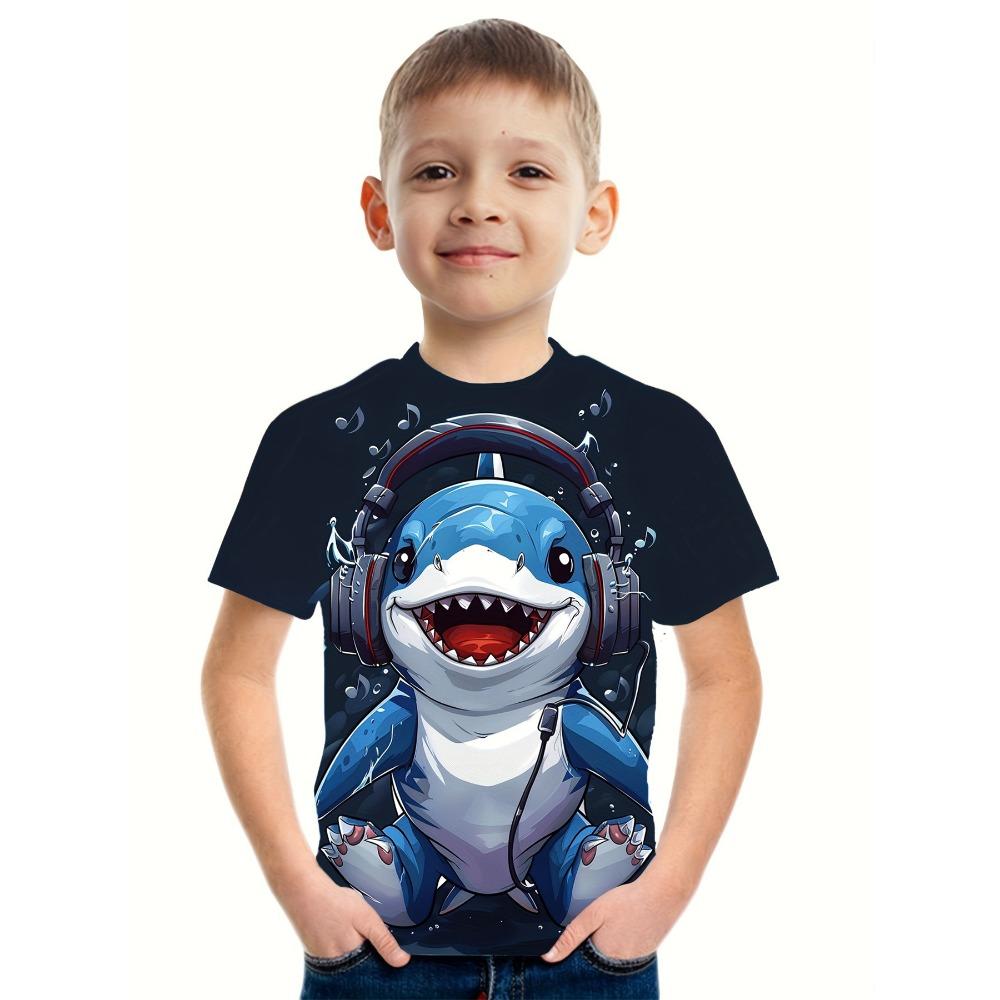 Children's Halloween Shark Pumpkin Printed Boys' T-shirt Short Sleeve Cartoon Pattern T-shirt Round Neck Children's Clothing