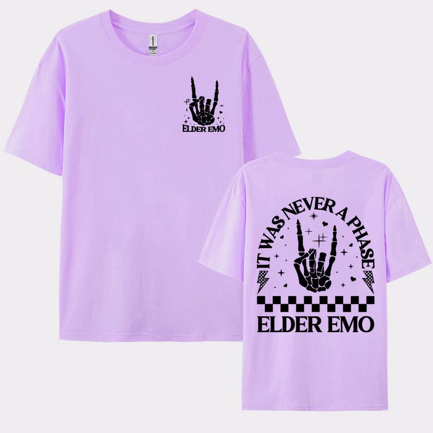 Elder Emo Comfort Colors T Shirt It Was Never A Phase Emo Moms Skeleton Tshirts Men Women Retro Gothic Oversized Cotton Tshirt