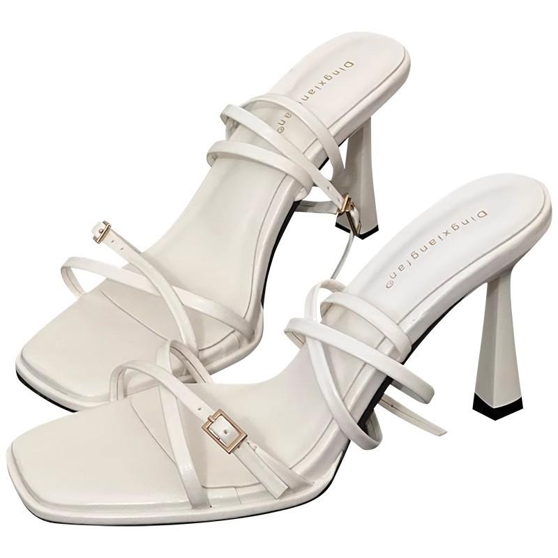 Niche французские босоножки на высоком каблуке женская обувь 2025 новое лето фея стиль темперамент черные римские туфли с тонкими ремешками