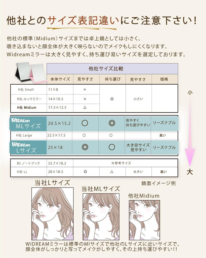 Зеркало для макияжа WIDREAM складное с регулируемым углом наклона и на один размер больше других настольных подставок, компактно складывается и удобна для переноски косметики