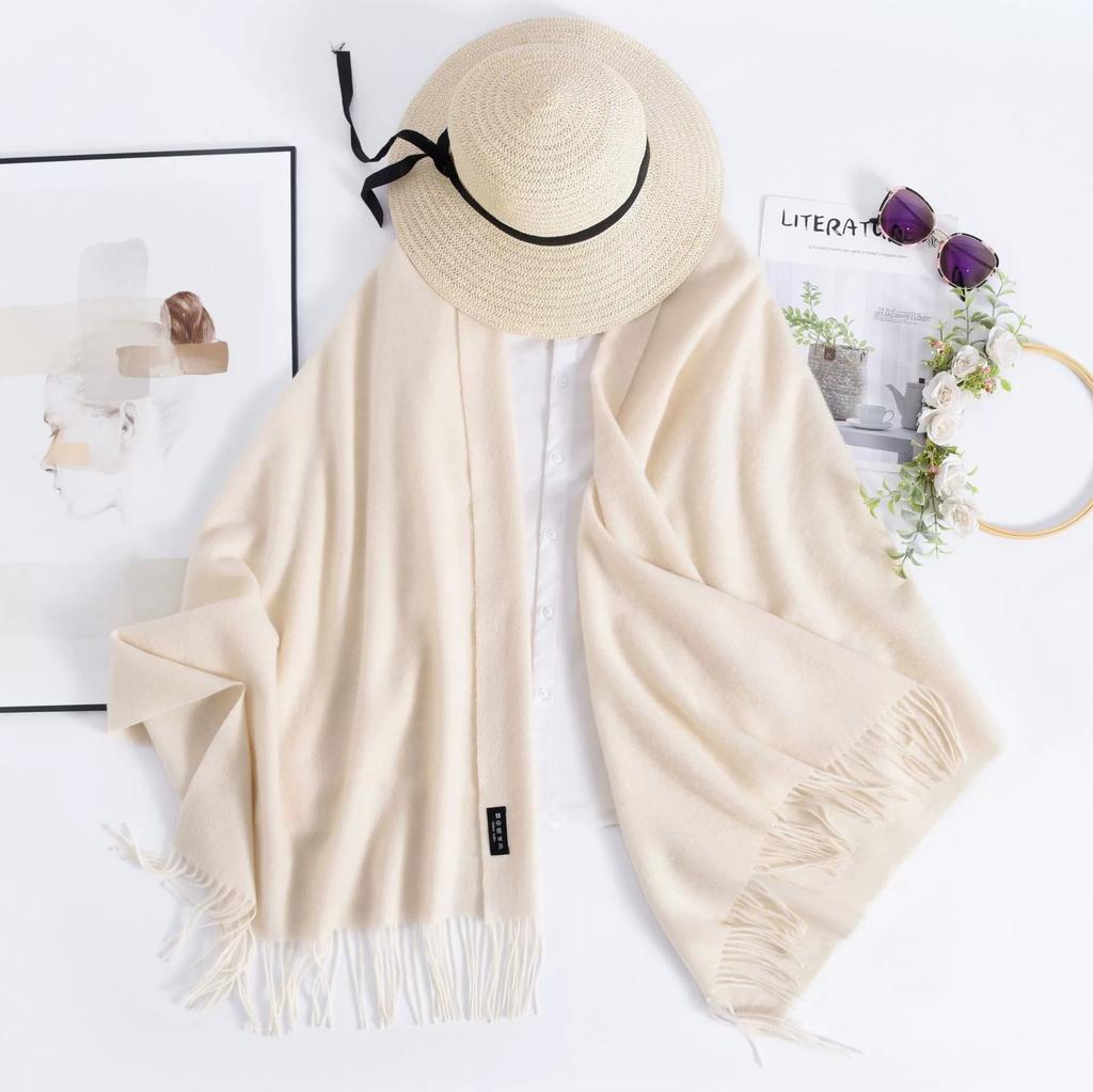 Осень и Зима Однотонная Шаль 100% Шерсть Теплый Длинный Шарф Кондиционированный Утолщенные Шарфы Женские Кашемировые Шарфы