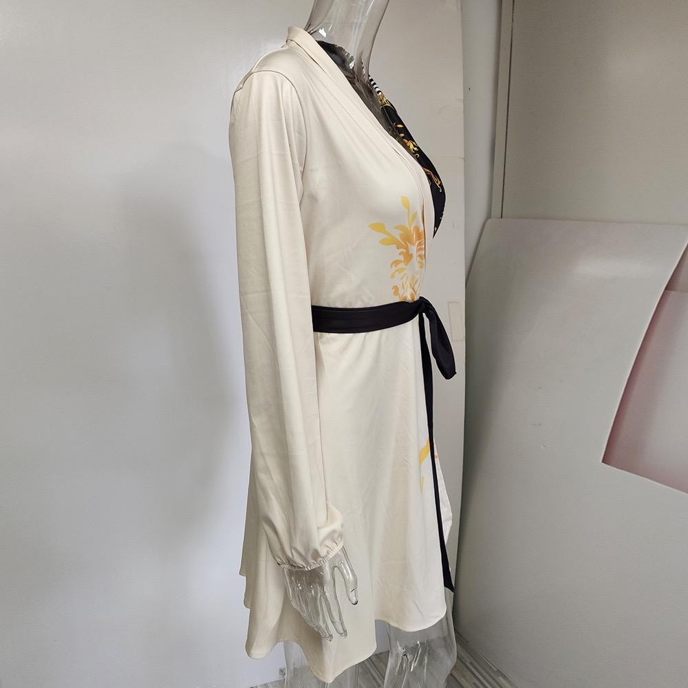 LaAe Up Принт Мини-платье Женская Мода V-образный вырез Длинный рукав Платья для женщин Офисное Элегантное А-силуэтное Платье Красное