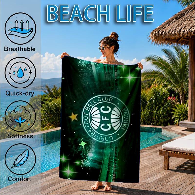 Green Football Club Emblem Printed Microfiber Beach Towel, Soft And Absorbent, Quick-Dry, Ideal for Summer Travel, Beach Essential, Swimming Pool