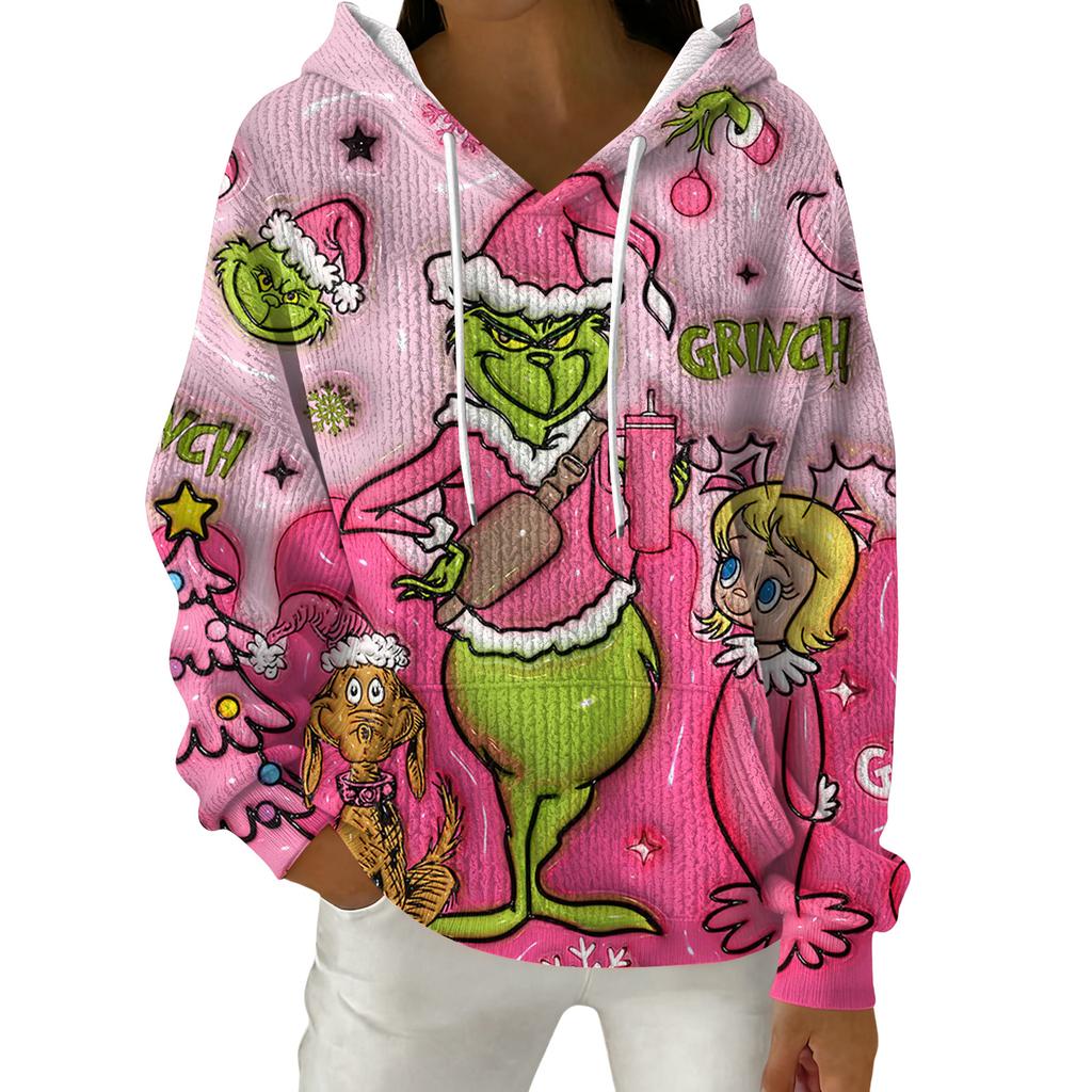 Women's Fashion Casual Christmas Print Pullover Long-Sleeve Hooded Sweatshirt