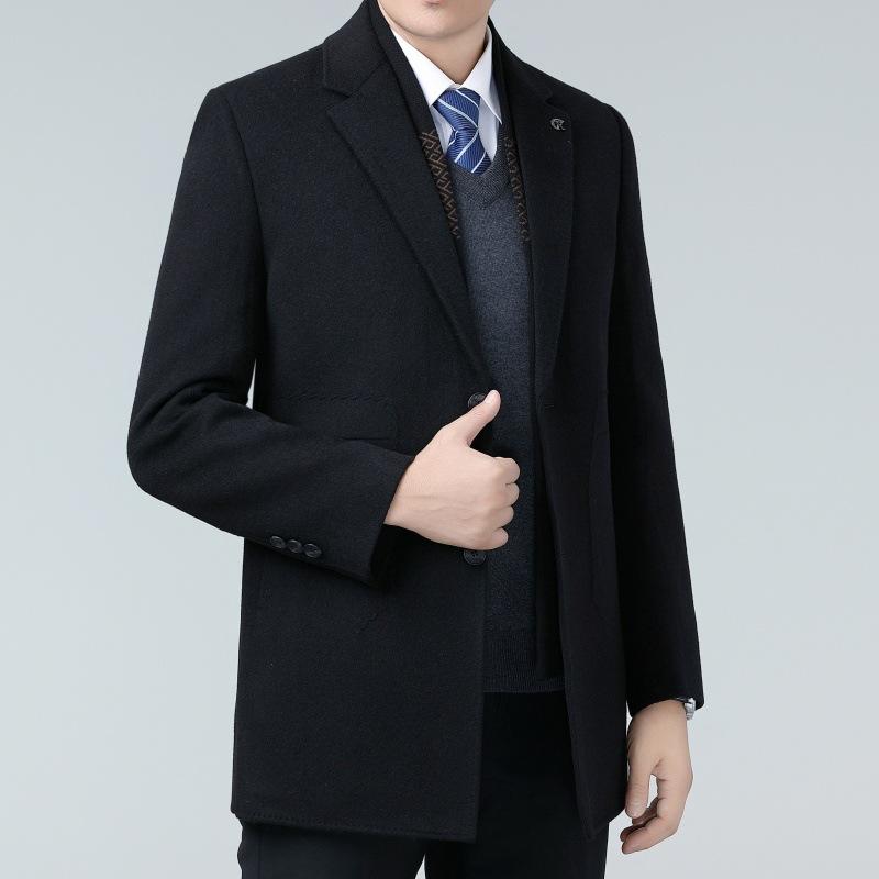 Зимнее двухстороннее шерстяное кашемировое пальто мужская шерстяная шерстяная куртка средней длины с воротником из шерсти со съемным пуховиком